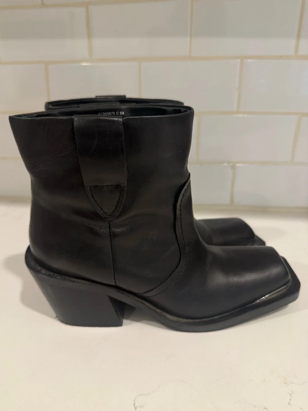 Mango Black Square-Toe Leather Ankle Booties Size 37 (7)